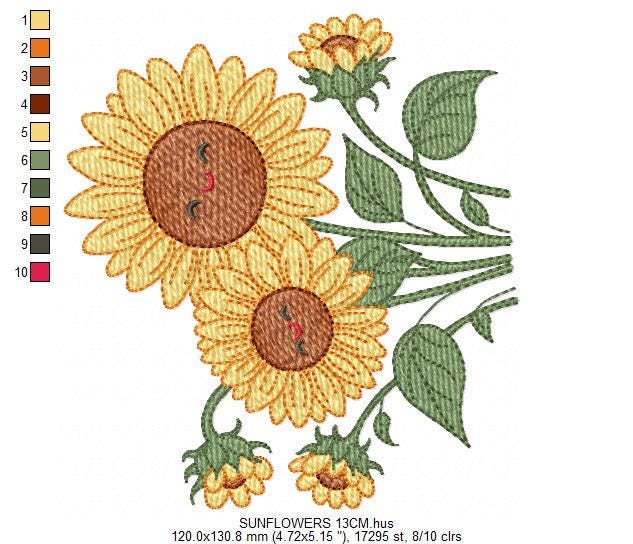 Sunflower embroidery designs - Yellow Flowers machine embroidery pattern - Floral Grandma Kitchen towel - Instant digital download pes jef