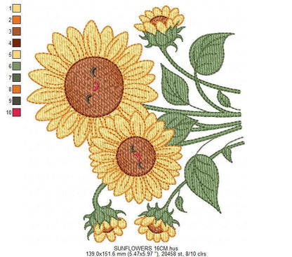 Sunflower embroidery designs - Yellow Flowers machine embroidery pattern - Floral Grandma Kitchen towel - Instant digital download pes jef
