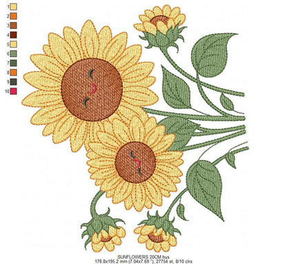 Sunflower embroidery designs - Yellow Flowers machine embroidery pattern - Floral Grandma Kitchen towel - Instant digital download pes jef