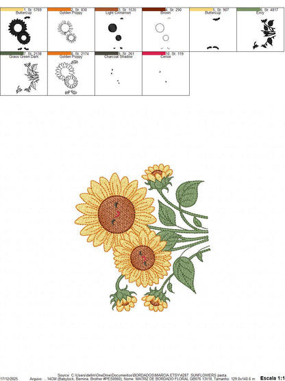 Sunflower embroidery designs - Yellow Flowers machine embroidery pattern - Floral Grandma Kitchen towel - Instant digital download pes jef