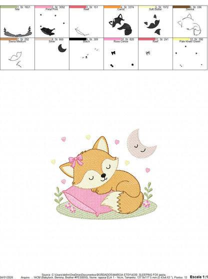 Sleeping Red Fox embroidery designs - Woodland animal with moon and flowers machine embroidery pattern - Baby girl file - Instant download