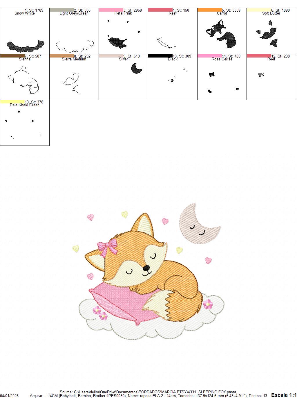 Sleeping Red Fox embroidery designs - Woodland animal with pillow and moon machine embroidery pattern - Baby girl file - Instant download