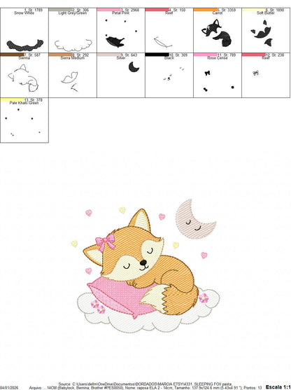 Sleeping Red Fox embroidery designs - Woodland animal with pillow and moon machine embroidery pattern - Baby girl file - Instant download