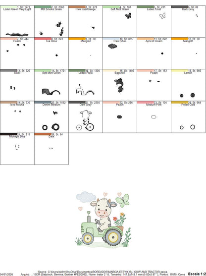 Cow driving tractor embroidery design - Farm Animal machine embroidery pattern - Baby girl and boy file - Instant digital download pes jef