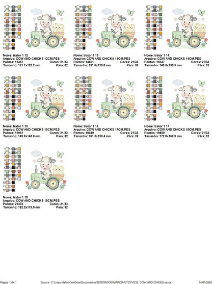Cow with chickens driving tractor embroidery design - Farm Animal machine embroidery pattern - Baby girl and boy file - Instant download pes