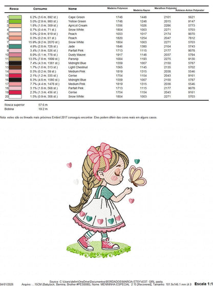 Baby girl embroidery designs - Girl with long hair braid machine embroidery pattern - Princess with butterfly file - Instant download pes