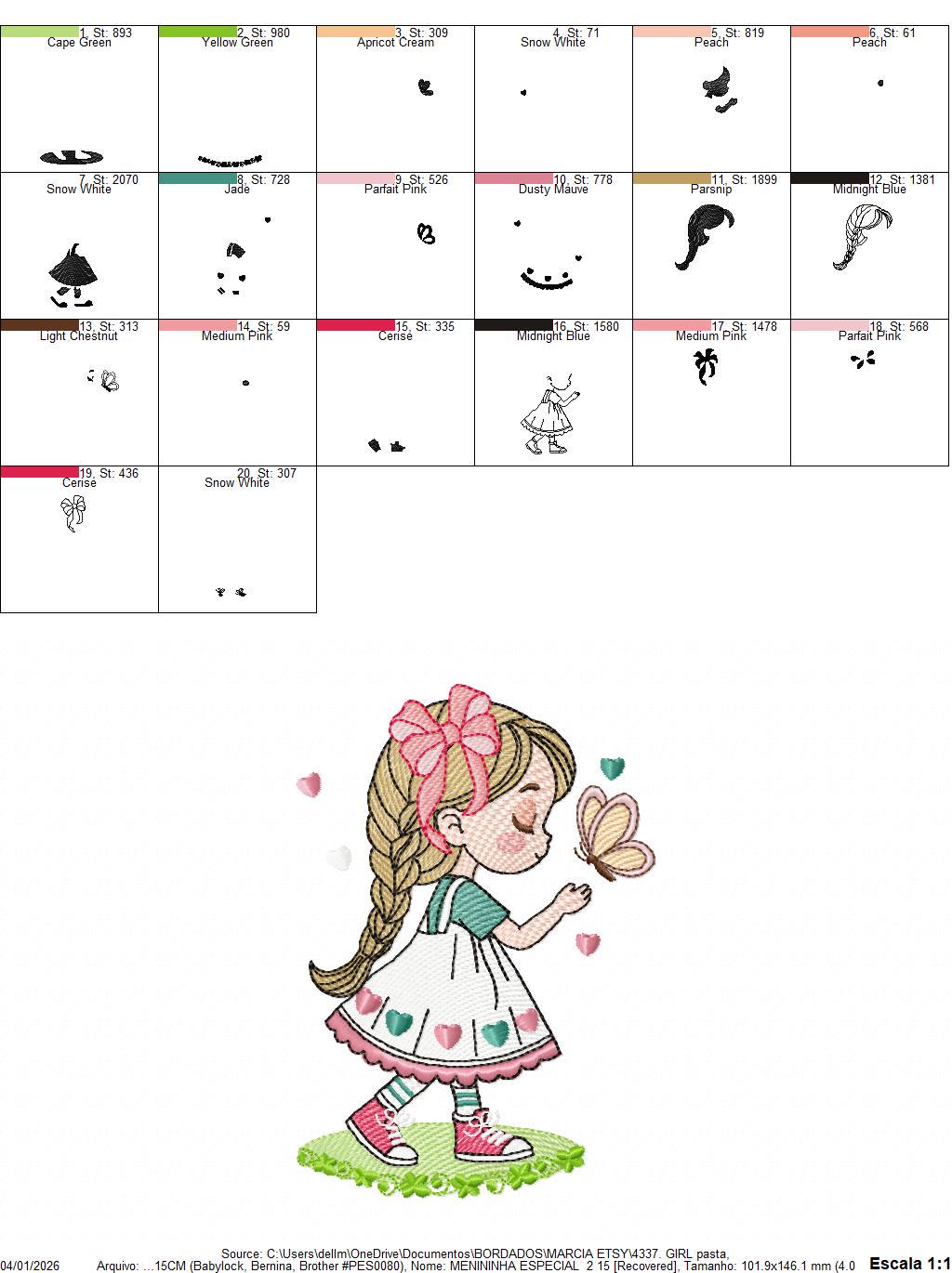 Baby girl embroidery designs - Girl with long hair braid machine embroidery pattern - Princess with butterfly file - Instant download pes