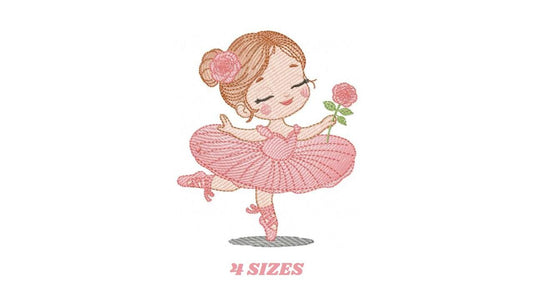 Ballerina embroidery designs - Ballet dancer with flowers machine embroidery pattern - Baby girl with flowers - Instant digital download pes
