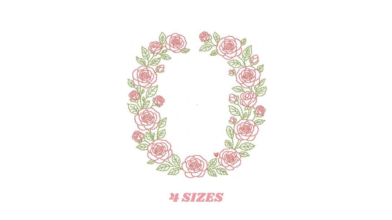 Flower Wreath embroidery designs - Floral Roses Frame machine embroidery pattern - Kitchen Tea Towel file - Instant digital download pes jef