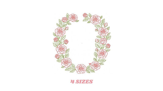 Flower Wreath embroidery designs - Floral Roses Frame machine embroidery pattern - Kitchen Tea Towel file - Instant digital download pes jef