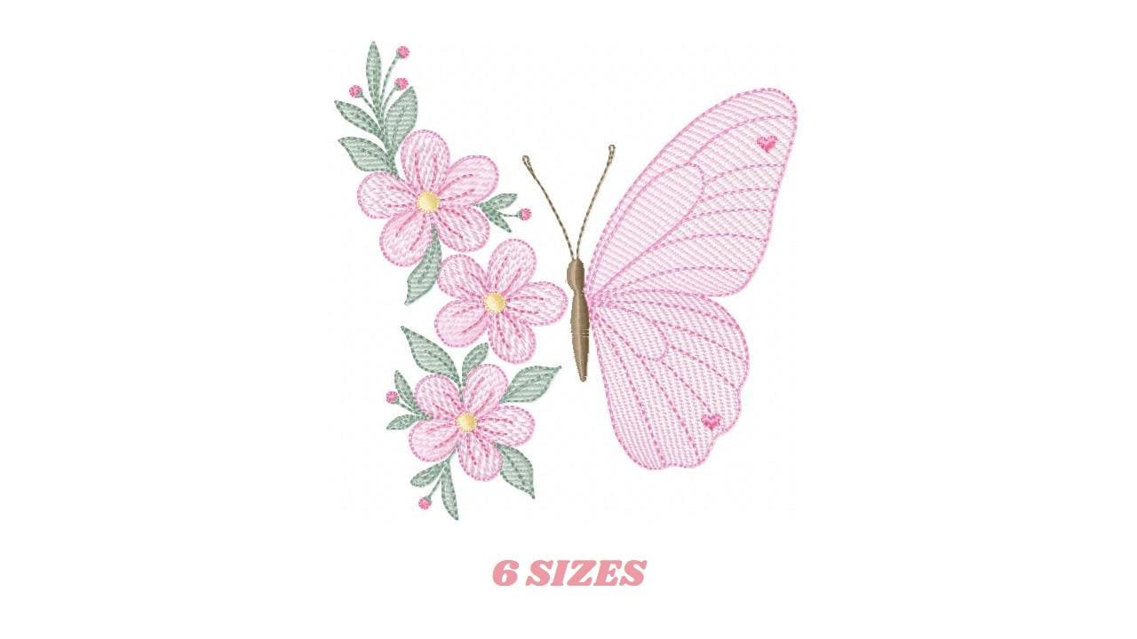 Butterfly embroidery designs - Flower machine embroidery pattern - Floral Kitchen towel file - Instant digital download pes jef dst hus vp3