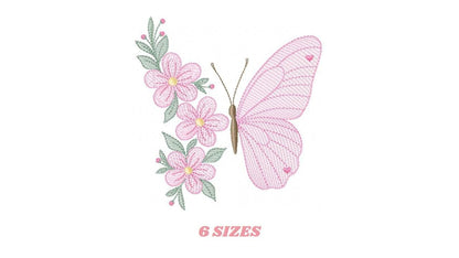 Butterfly embroidery designs - Flower machine embroidery pattern - Floral Kitchen towel file - Instant digital download pes jef dst hus vp3