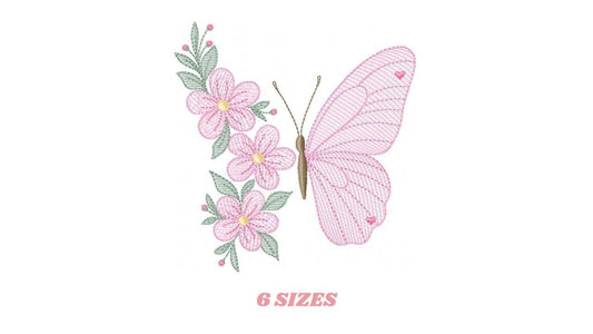 Butterfly embroidery designs - Flower machine embroidery pattern - Floral Kitchen towel file - Instant digital download pes jef dst hus vp3