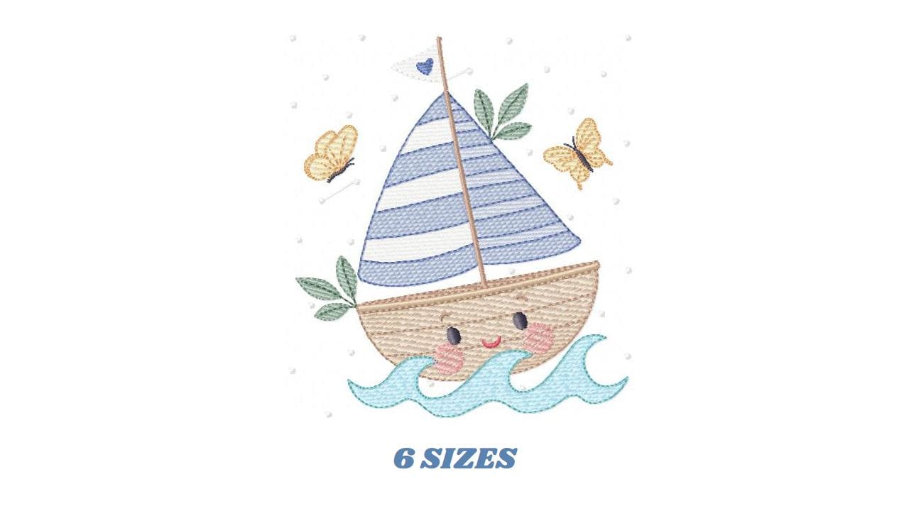 Boat embroidery designs - Sailboat machine embroidery pattern - Sea Ocean Nautical Baby boy file - Instant digital download pes jef dst vp3