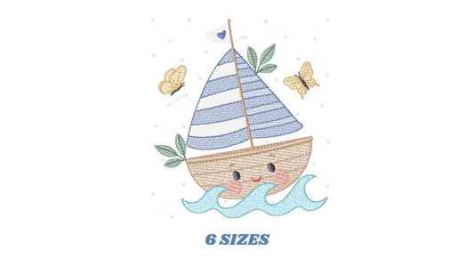 Boat embroidery designs - Sailboat machine embroidery pattern - Sea Ocean Nautical Baby boy file - Instant digital download pes jef dst vp3