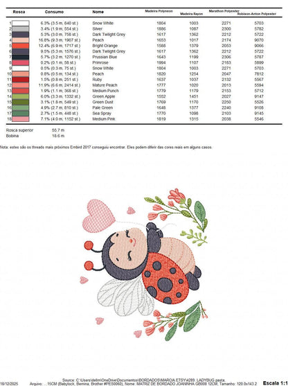 Ladybug embroidery designs - Garden Animal with heart and flowers machine embroidery pattern - Baby Girl Insect life file - Instant download