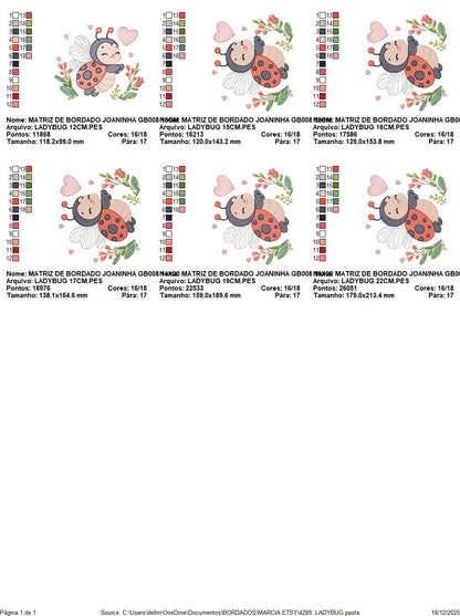 Ladybug embroidery designs - Garden Animal with heart and flowers machine embroidery pattern - Baby Girl Insect life file - Instant download