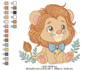 Lion embroidery designs - Safari wild animal with blue tie machine embroidery pattern - Baby Boy file - Instant download pes jef dst hus xxx
