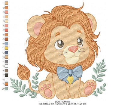 Lion embroidery designs - Safari wild animal with blue tie machine embroidery pattern - Baby Boy file - Instant download pes jef dst hus xxx