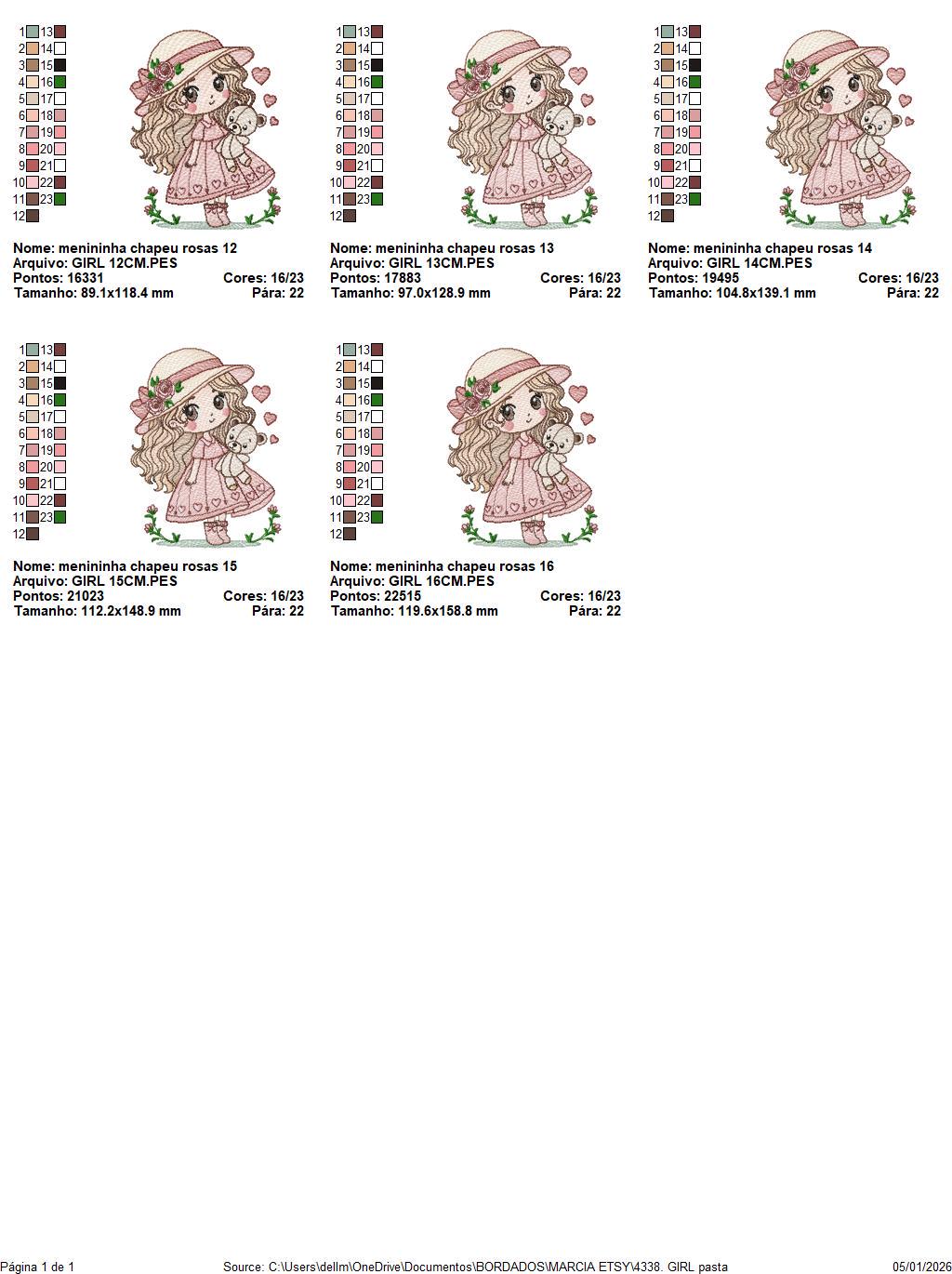 Baby girl with teddy bear embroidery designs - Princess with roses, long hair and hat machine embroidery pattern - Instant digital download