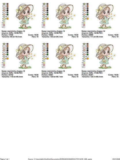 Baby girl with teddy bear embroidery designs - Princess with daisies, long hair, hat machine embroidery pattern - Instant digital download