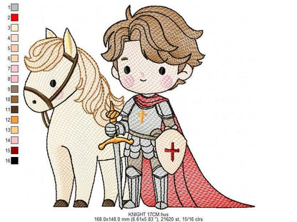 Prince embroidery designs - Knight King with horse machine embroidery pattern - Baby boy Fairytale file - Instant digital download pes jef