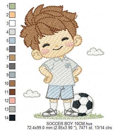 Soccer player embroidery designs - Baby Boy machine embroidery file - Boy with soccer ball file - Instant digital download pes jef dst hus