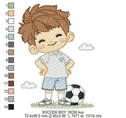 Soccer player embroidery designs - Baby Boy machine embroidery file - Boy with soccer ball file - Instant digital download pes jef dst hus