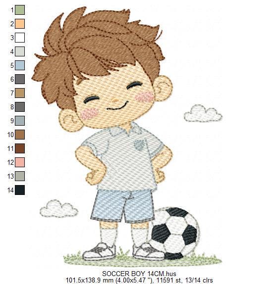 Soccer player embroidery designs - Baby Boy machine embroidery file - Boy with soccer ball file - Instant digital download pes jef dst hus