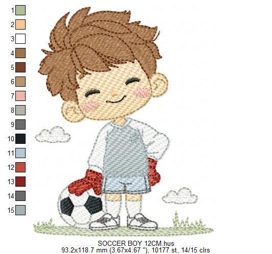 Soccer player embroidery designs - Baby Boy machine embroidery file - Boy with soccer ball file - Instant digital download pes jef dst hus