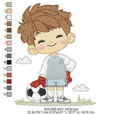 Soccer player embroidery designs - Baby Boy machine embroidery file - Boy with soccer ball file - Instant digital download pes jef dst hus