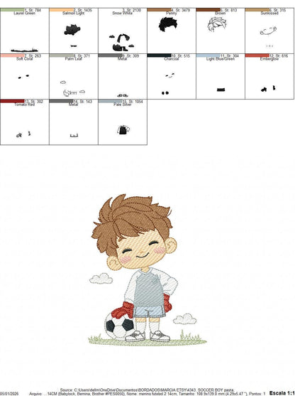 Soccer player embroidery designs - Baby Boy machine embroidery file - Boy with soccer ball file - Instant digital download pes jef dst hus