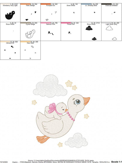 Female Duck with baby embroidery design - Flying bird machine embroidery pattern - Baby Girl file - Instant digital download pes jef dst hus
