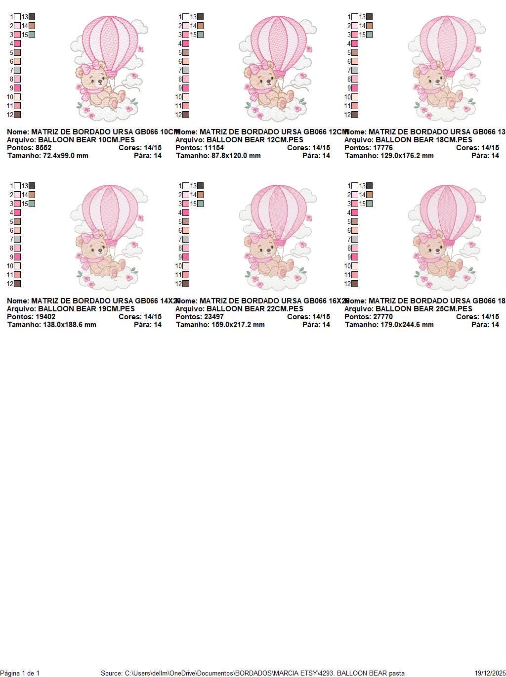 Baby Girl Bear with hot air balloon embroidery designs - Balloon with butterflies and clouds machine pattern - Instant digital download pes
