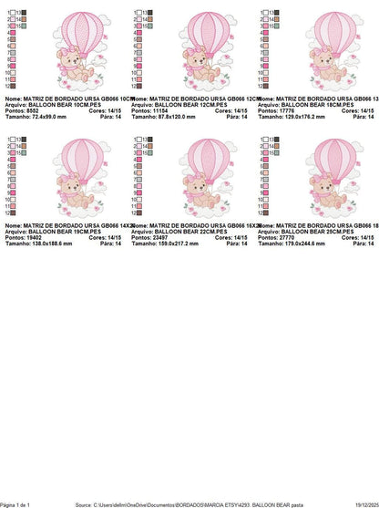 Baby Girl Bear with hot air balloon embroidery designs - Balloon with butterflies and clouds machine pattern - Instant digital download pes