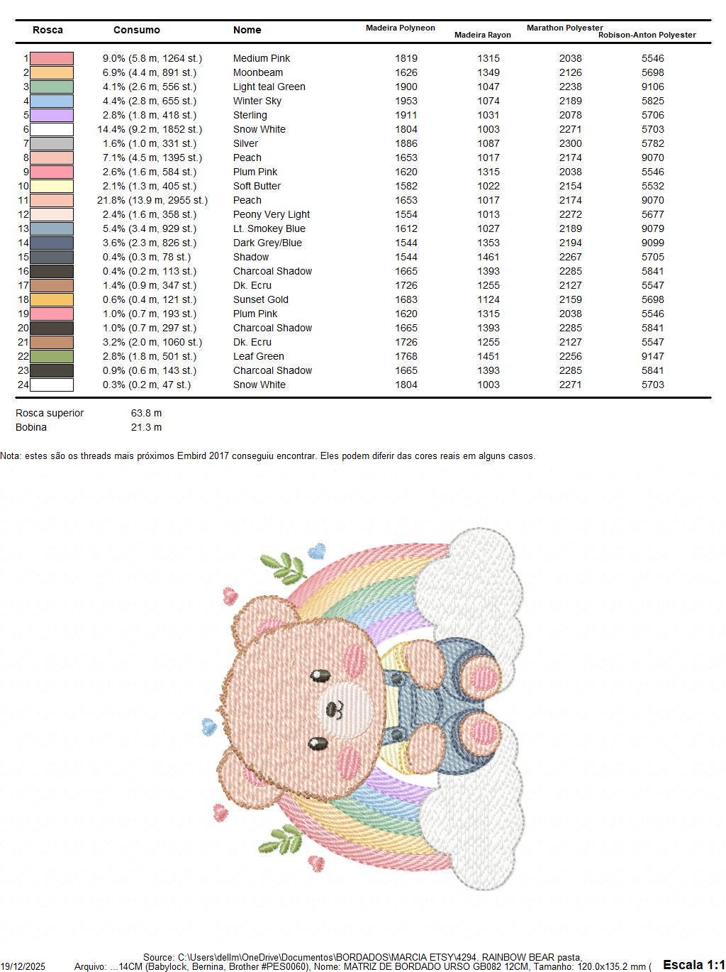 Bear with rainbow embroidery designs - Male Teddy with overall and clouds machine embroidery pattern - Instant digital download pes dst jef