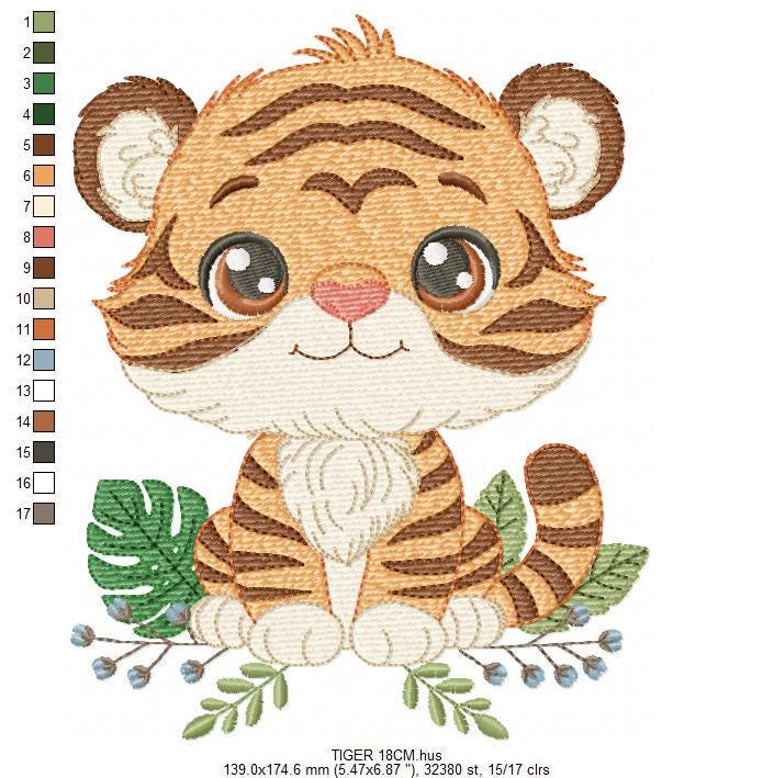 Baby Tiger embroidery design - Forest Wild Animal machine embroidery pattern - Baby Boy file - Instant digital download pes jef dst hus vp3