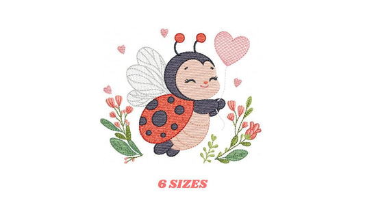 Ladybug embroidery designs - Garden Animal with heart and flowers machine embroidery pattern - Baby Girl Insect life file - Instant download