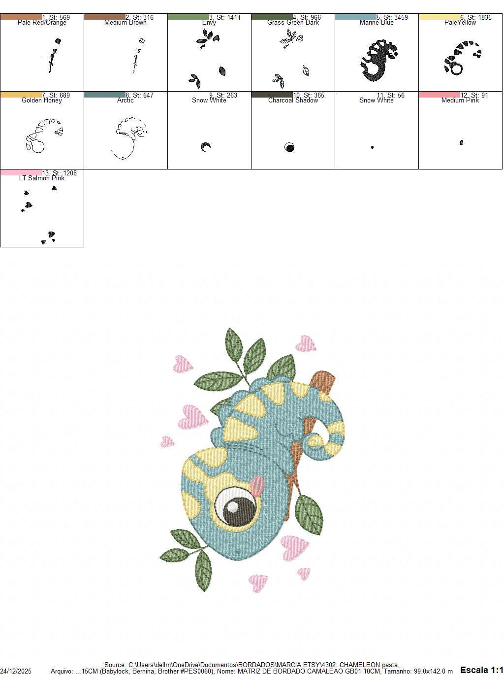 Chameleon embroidery designs - Colorful Animal with hearts machine embroidery pattern - Baby boy file - Instant digital download pes jef dst