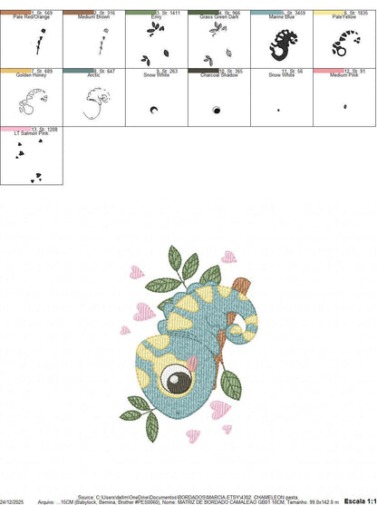 Chameleon embroidery designs - Colorful Animal with hearts machine embroidery pattern - Baby boy file - Instant digital download pes jef dst