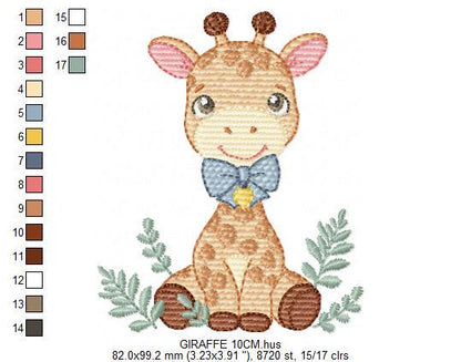 Giraffe embroidery designs - Safari Wild Animal with blue bow tie machine embroidery pattern - Baby boy file - Instant digital download pes