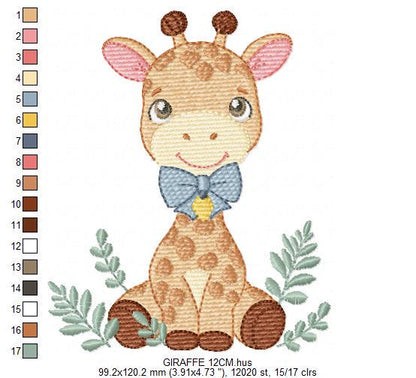 Giraffe embroidery designs - Safari Wild Animal with blue bow tie machine embroidery pattern - Baby boy file - Instant digital download pes