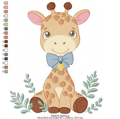 Giraffe embroidery designs - Safari Wild Animal with blue bow tie machine embroidery pattern - Baby boy file - Instant digital download pes