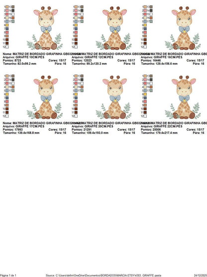 Giraffe embroidery designs - Safari Wild Animal with blue bow tie machine embroidery pattern - Baby boy file - Instant digital download pes