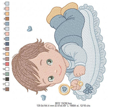Sleeping baby embroidery design - Baby boy toddler machine embroidery pattern - Newborn Nursery file - Instant digital download pes jef dst