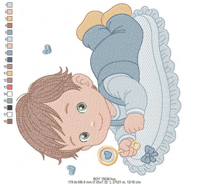 Sleeping baby embroidery design - Baby boy toddler machine embroidery pattern - Newborn Nursery file - Instant digital download pes jef dst