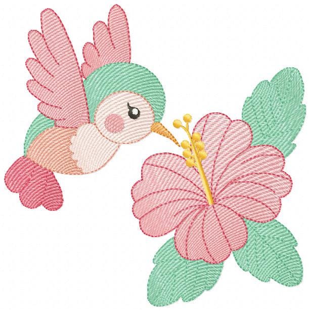 Hummingbird embroidery designs - Baby Girl Bird with flowers machine embroidery pattern - Instant digital download pes jef dst hus vp3 vip
