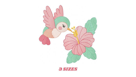 Hummingbird embroidery designs - Baby Girl Bird with flowers machine embroidery pattern - Instant digital download pes jef dst hus vp3 vip