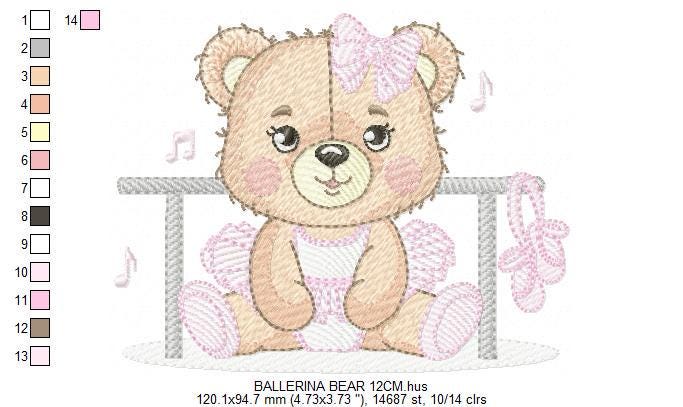 Ballerina Bear embroidery designs - Ballet Dancer Teddy Bear machine embroidery pattern - Baby girl file - Seating Bear - Instant download