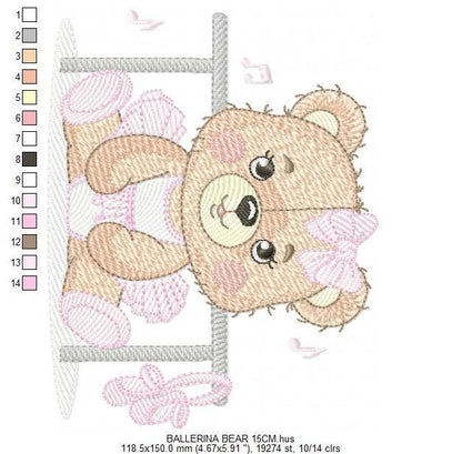 Ballerina Bear embroidery designs - Ballet Dancer Teddy Bear machine embroidery pattern - Baby girl file - Seating Bear - Instant download